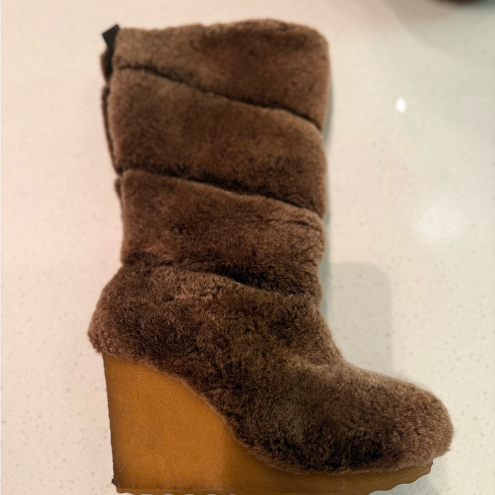 Tory Burch Brown Faux Fur Wedge Boots
